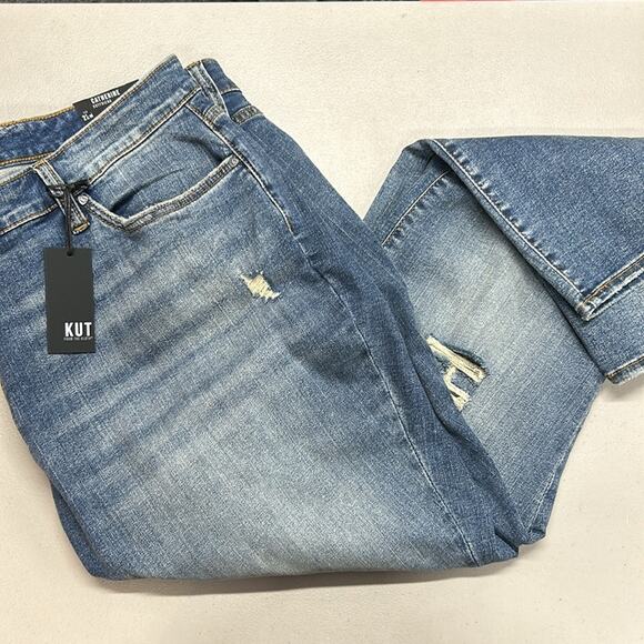 Kut from the Kloth Catherine Blue Jeans High Waist Distressed Boyfriend Pant NWT - Picture 2 of 6
